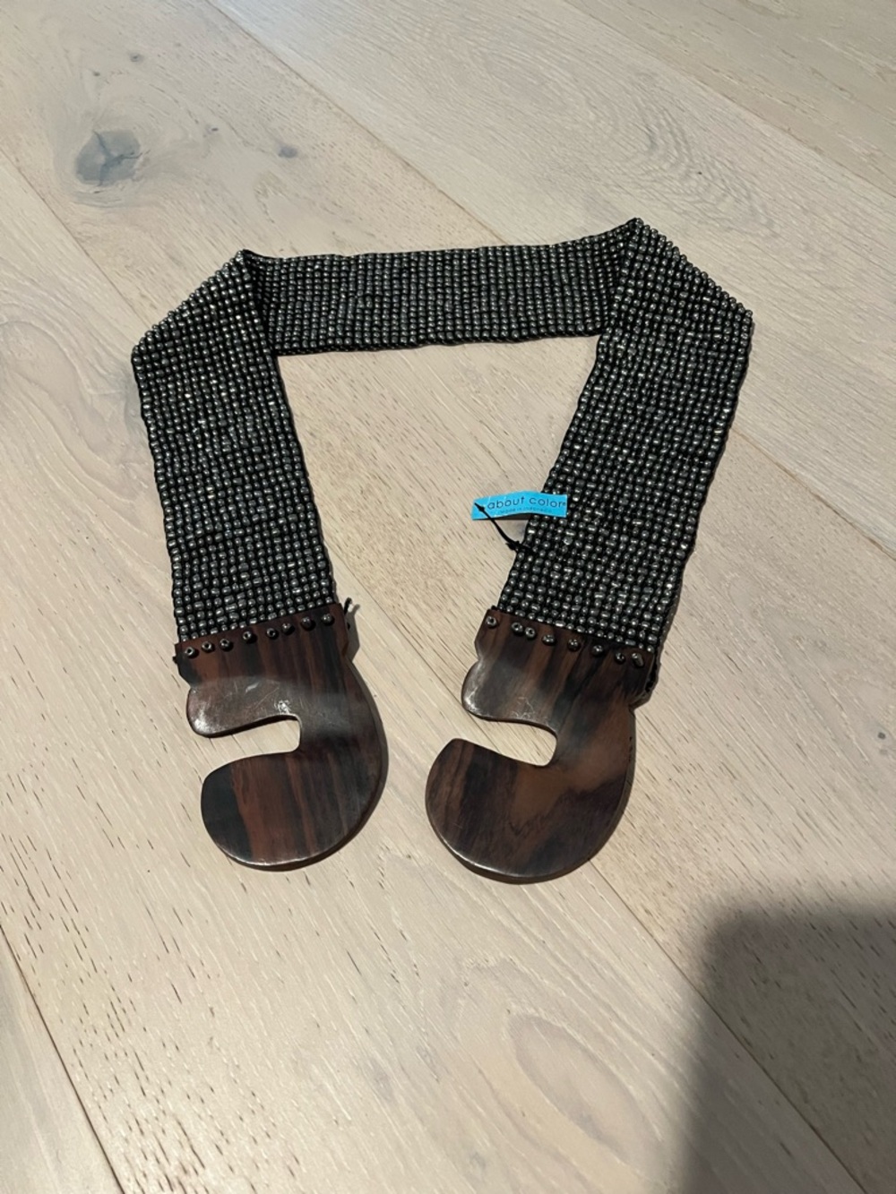 Handmade Beaded Stretch Belt with Wood Hooks